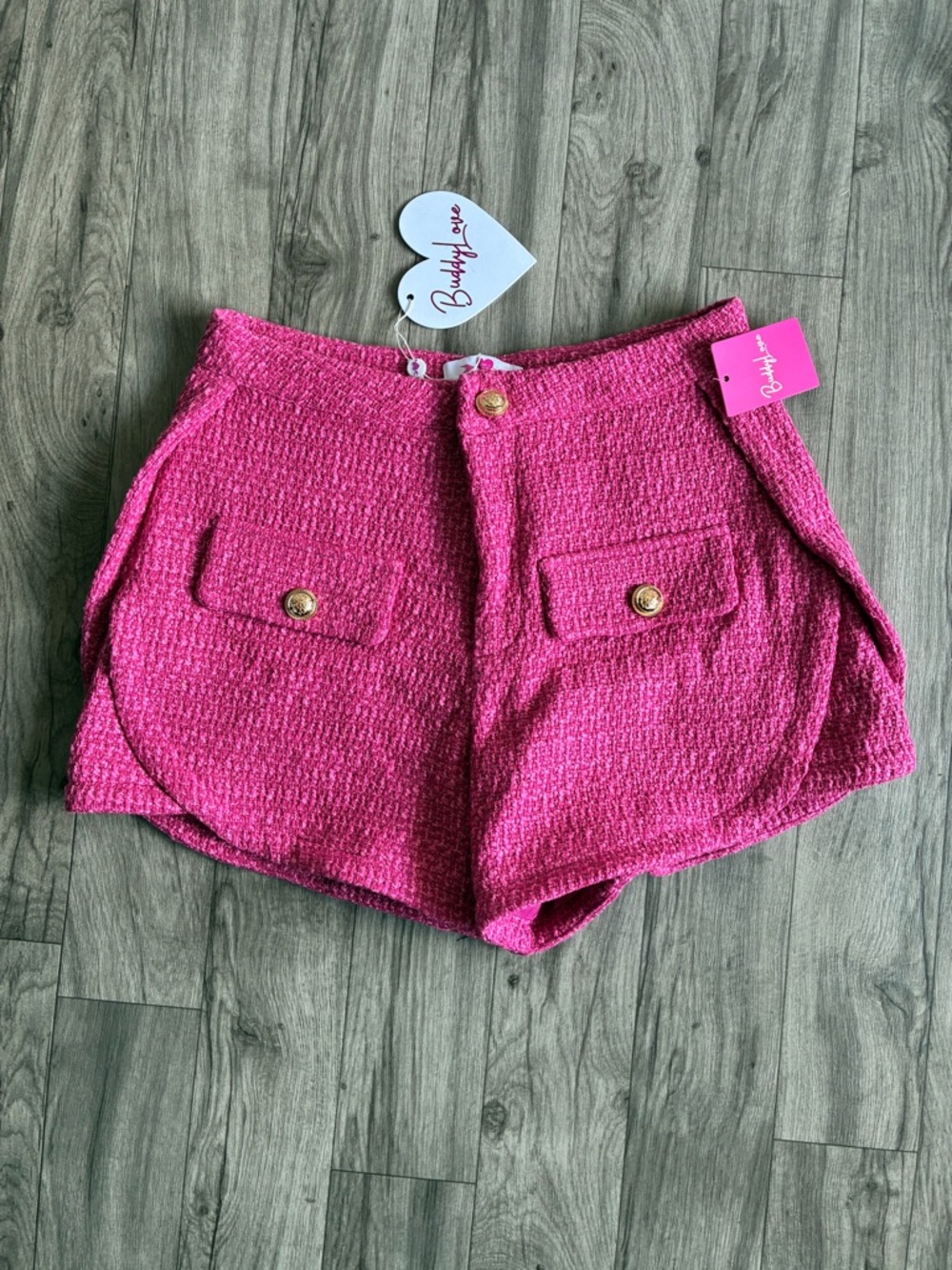 Buddy Love Hot Pink Tweed High-Waist Pocket Shorts - Picture 10 of 16